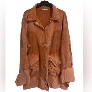ZARA Women's Orange Lyocell Oversized Shirt Jacket Snap Button Size Medium